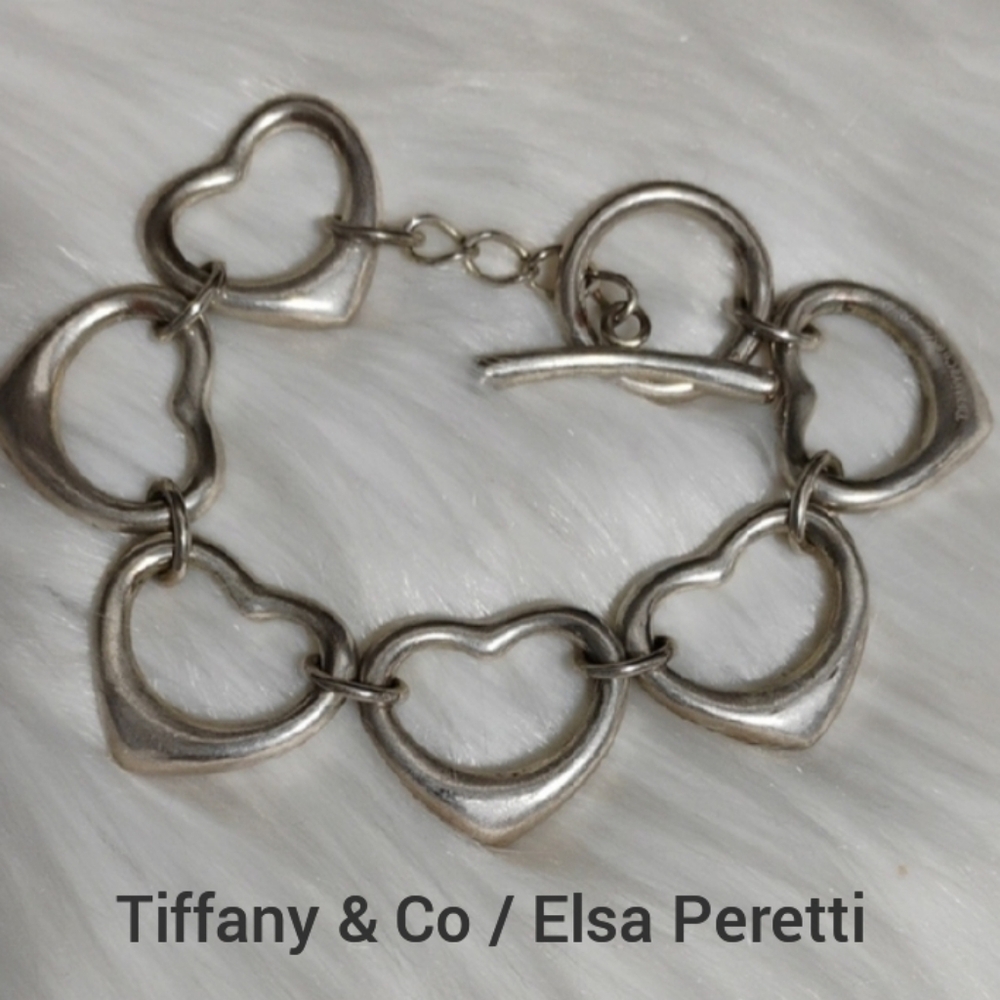 SALE!Auth Tiffany & Co Elsa Peretti 925 Sterling Silver Open Heart Link Bracelet